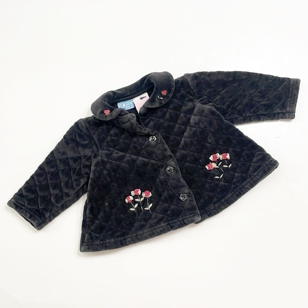 Baby Headquarters baby girls black floral quilted jacket